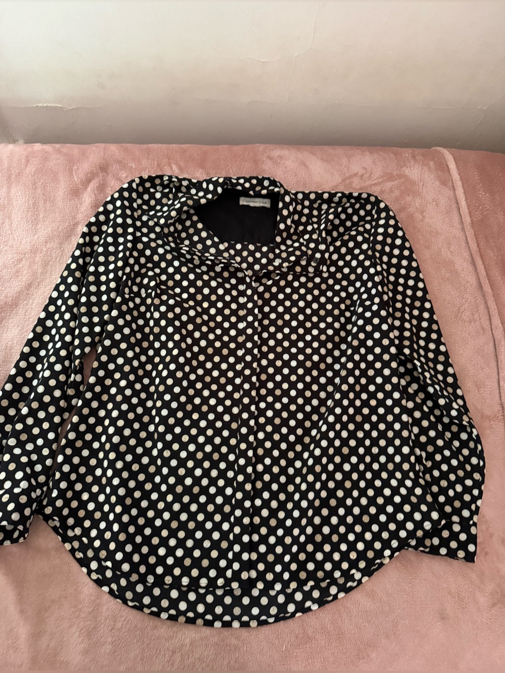 Coldwater Creek Black and White Polka Dot Button-Up Blouse